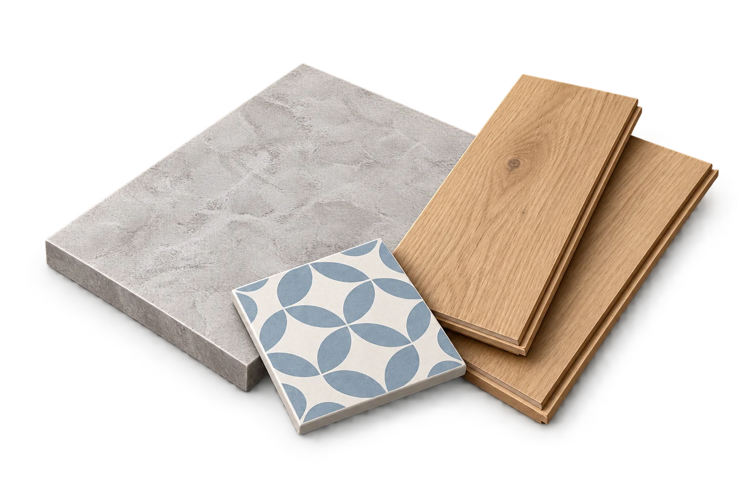 Tile and wood flooring samples